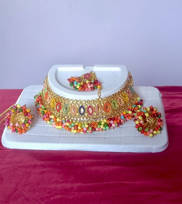 multicolor beaded kundan choker necklace set